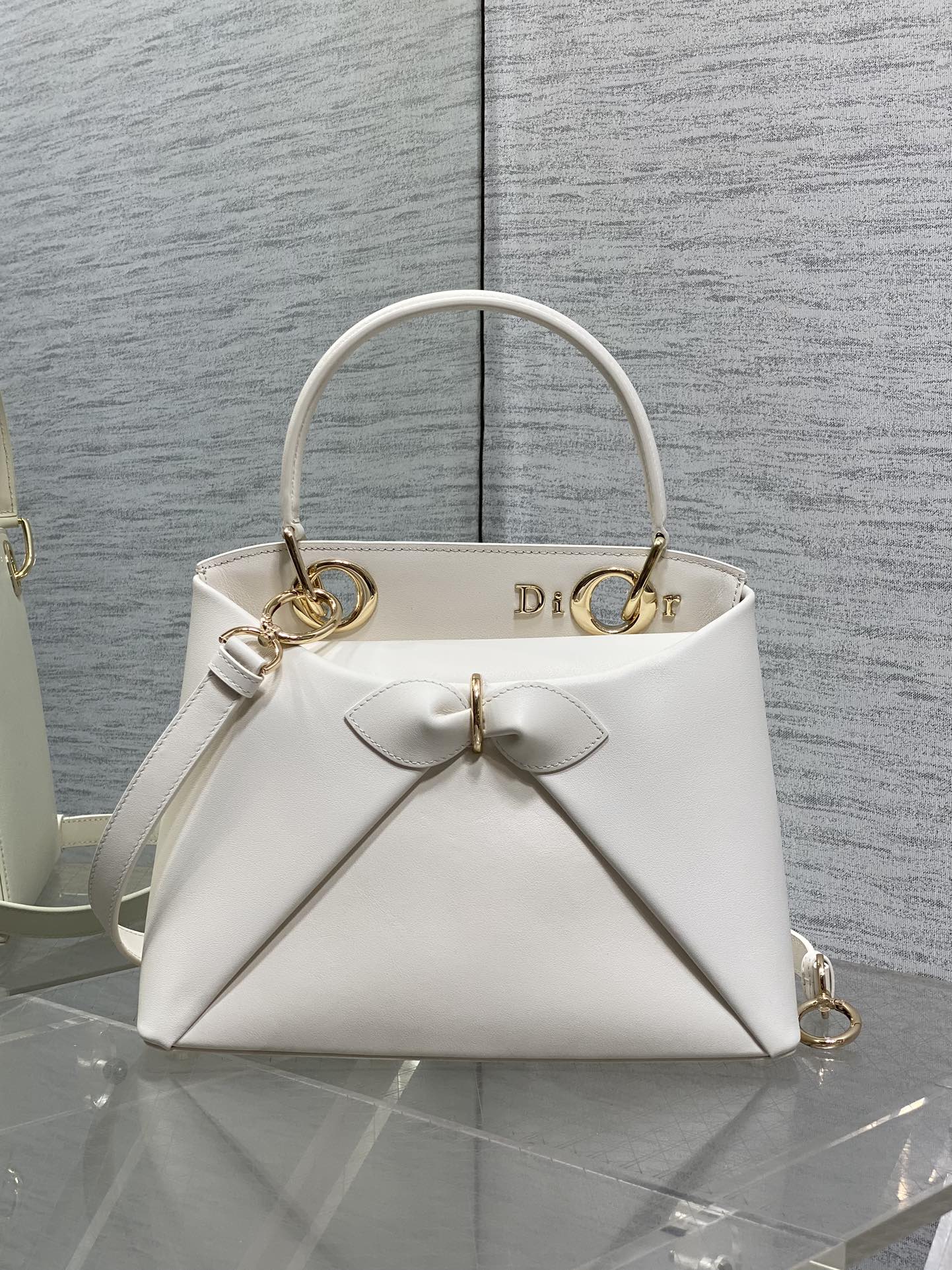 Dior 2025 Bow Bag 28cm White Leather 272515
