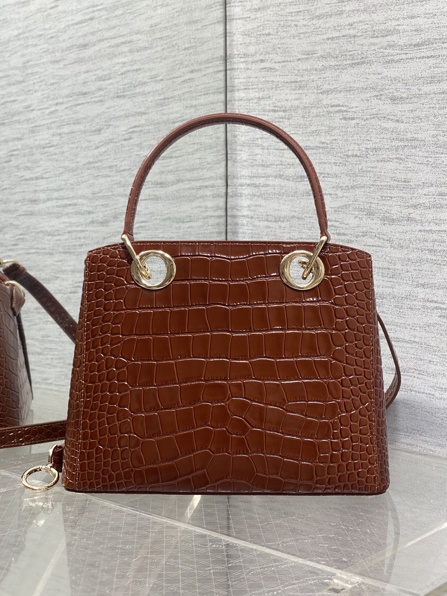 Dior 2025 Crocodile Pattern Bag 28cm Brown Leather 272523