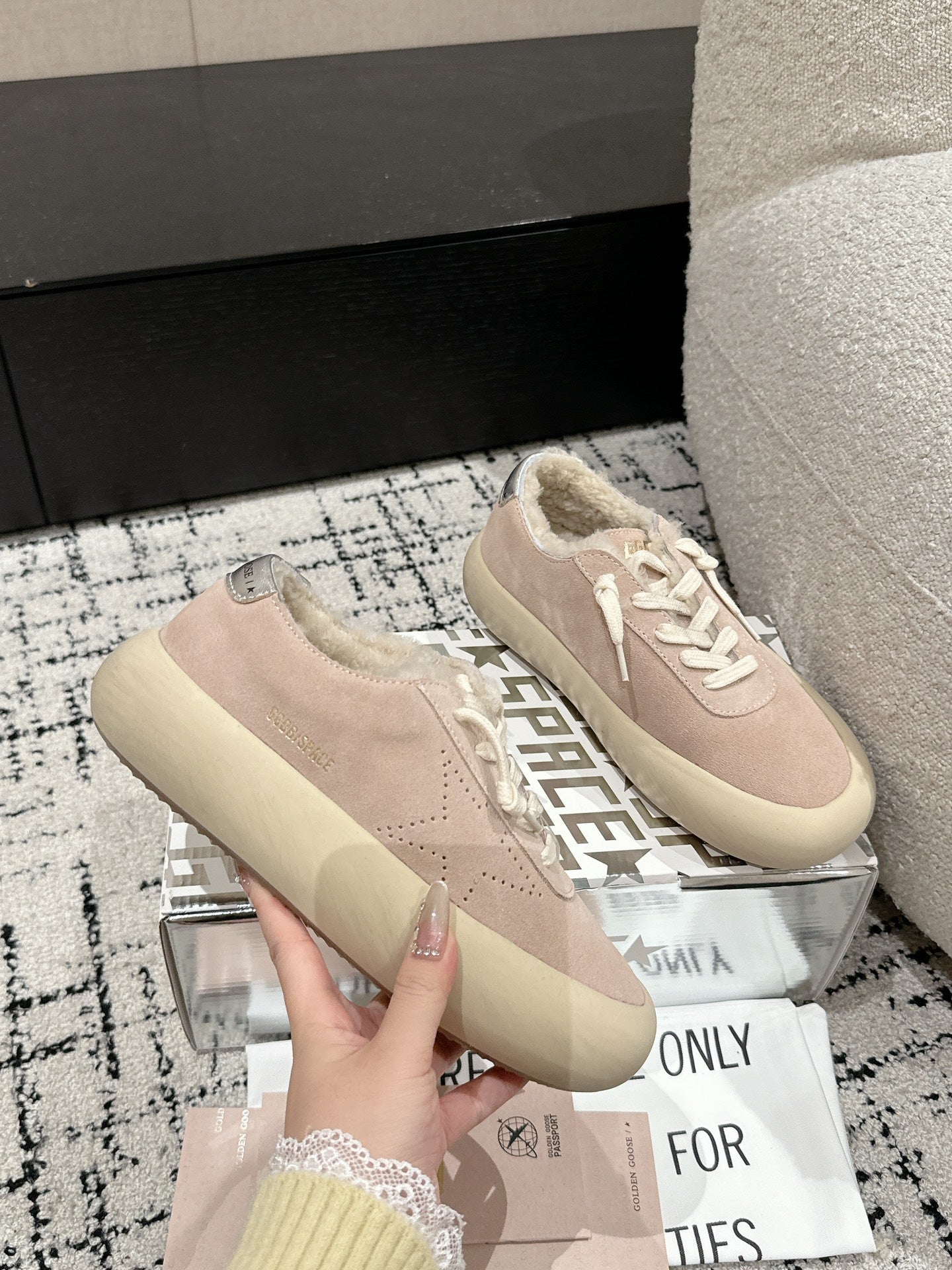 Golden Goose 2025 Space-Star Sabot Sneaker Pink Beige Suede Wool 141169