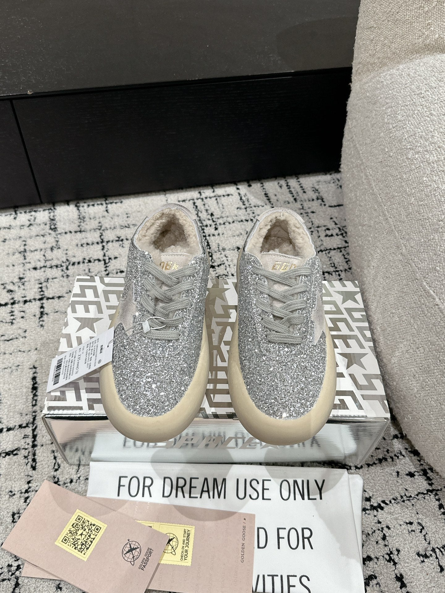 Golden Goose 2025 Space-Star Sabot Sneaker Silver Beige Glitter Wool 141174