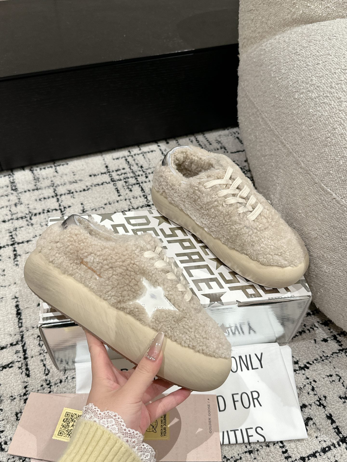 Golden Goose 2025 Space-Star Sabot Sneaker Beige White Wool 141175