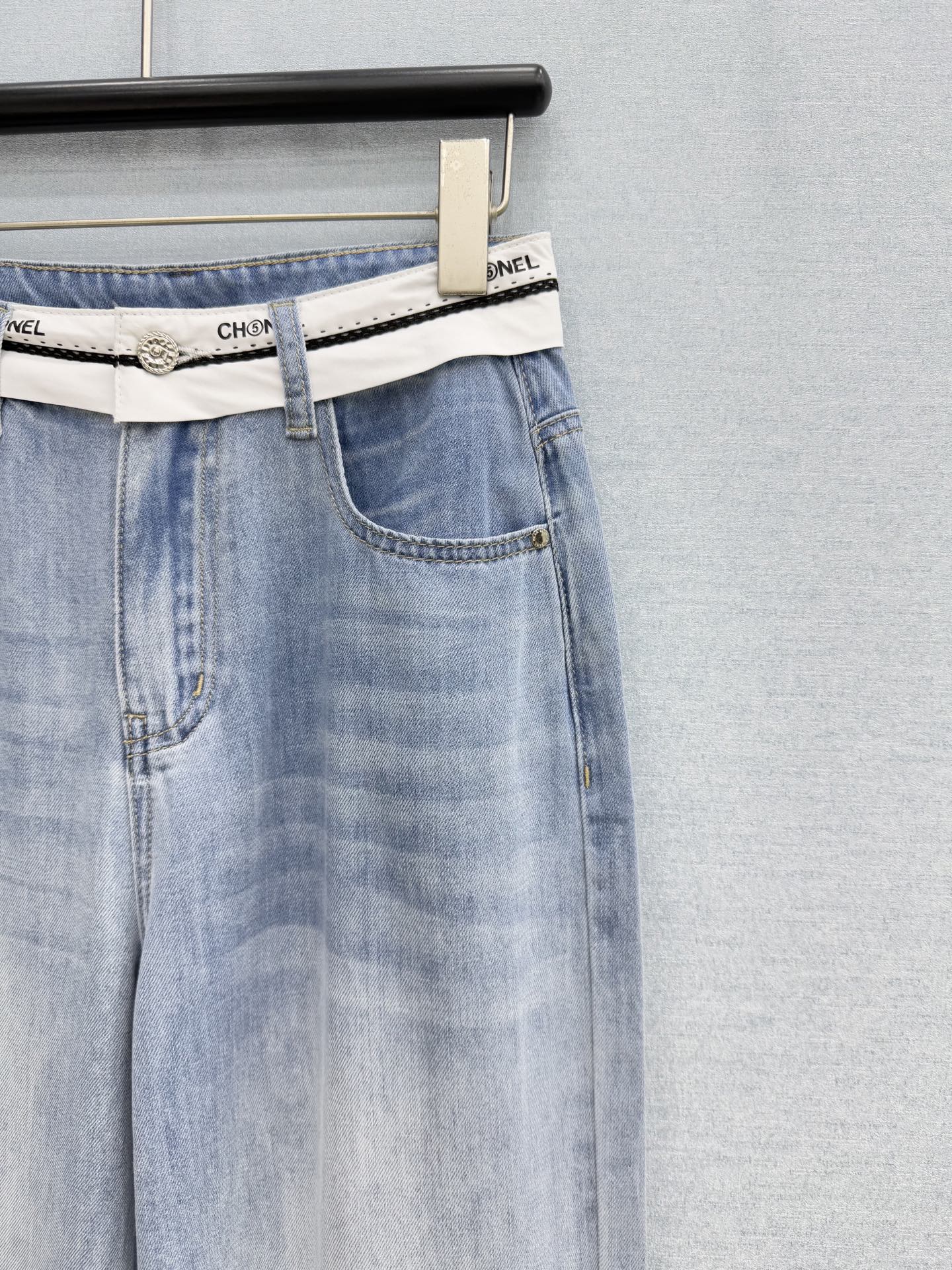 Chanel 2026 High-waist With Patterned Belt Jeans Blue Cotton 271519