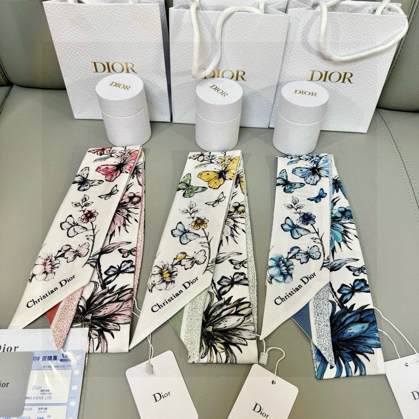 CD Twilly Mini Scarf 105cm Blue Mulberry Silk 935250