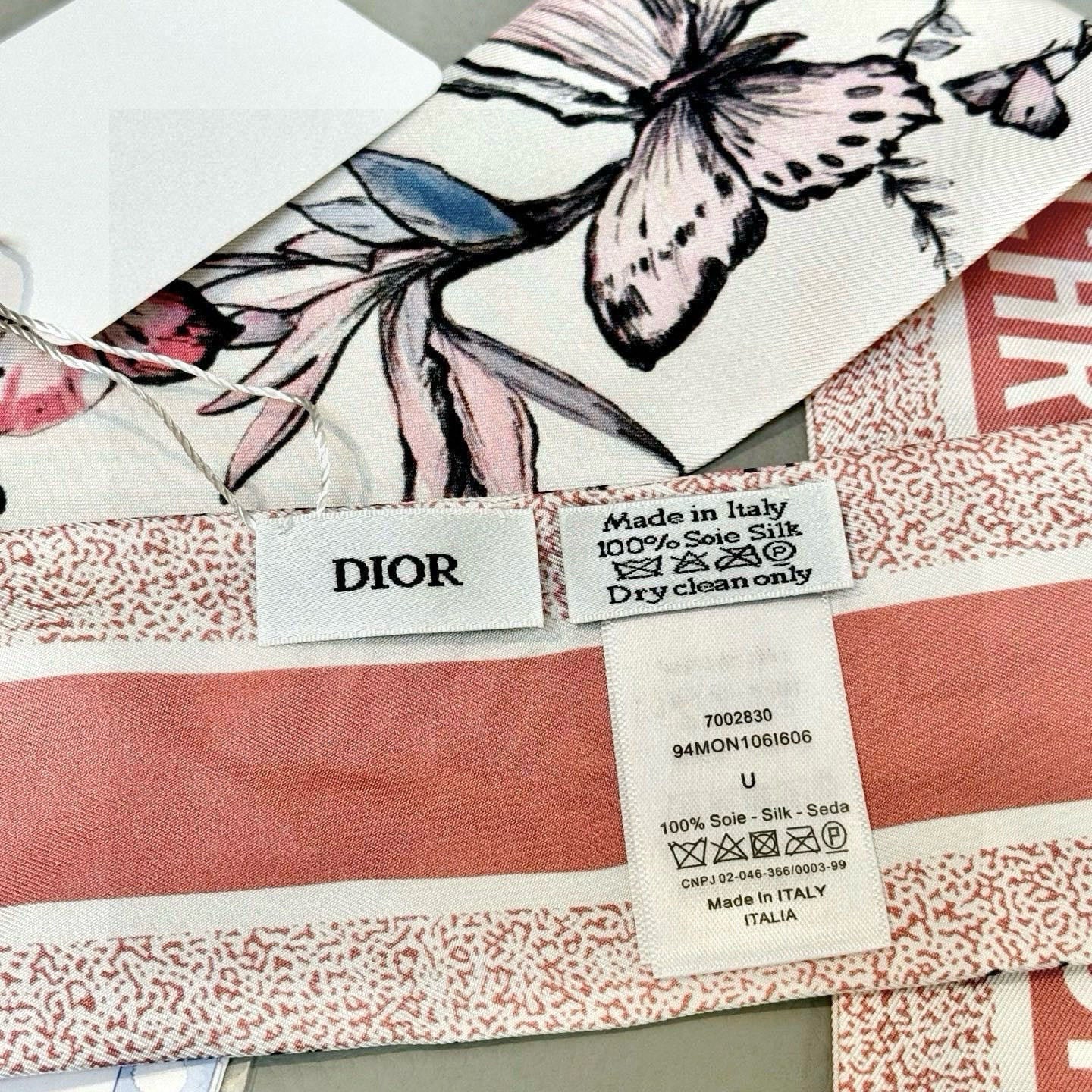 CD Twilly Mini Scarf 105cm Pink Black White Mulberry Silk 935252