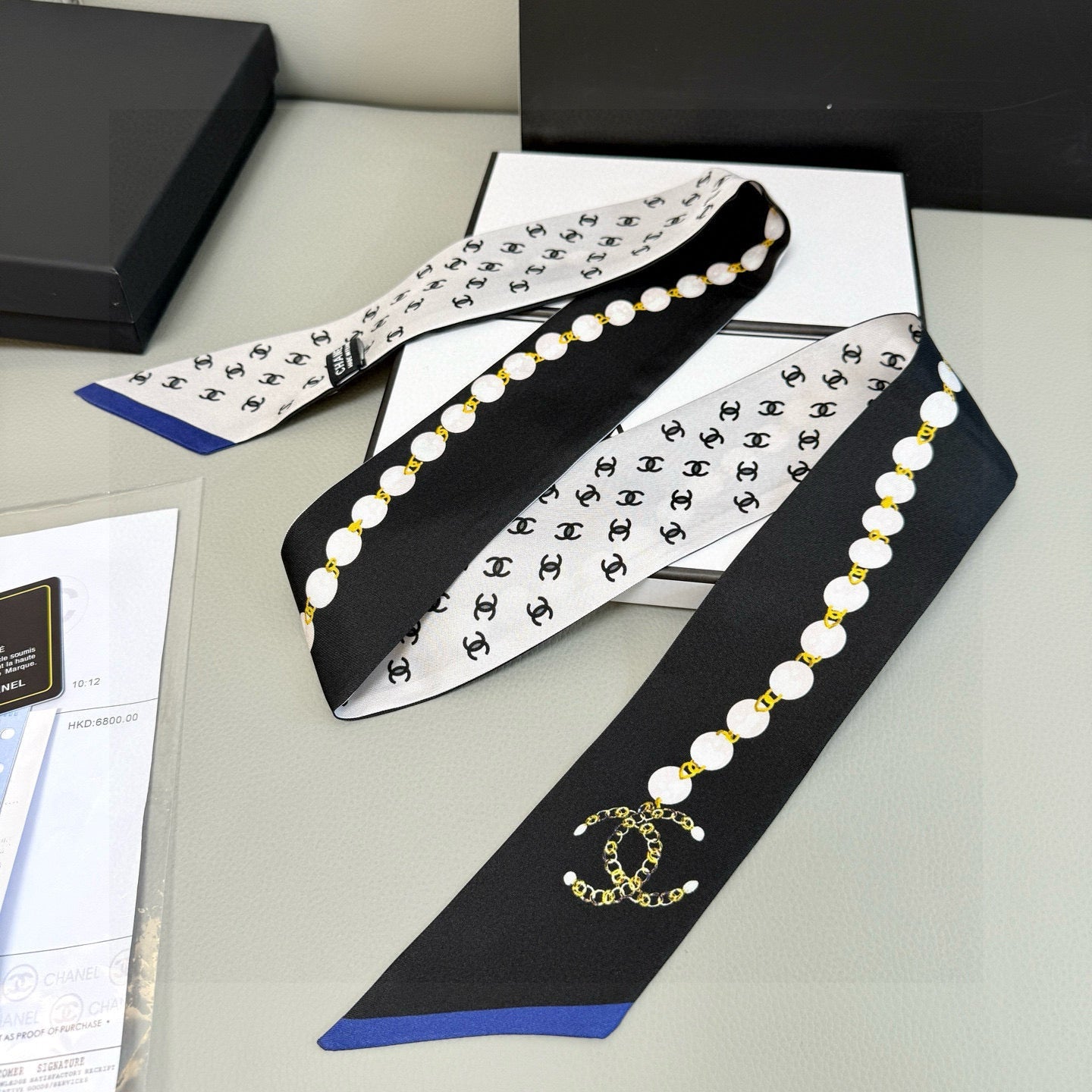 CC  Twilly Mini Star 120cm Black White Blue Mulberry Silk 935261