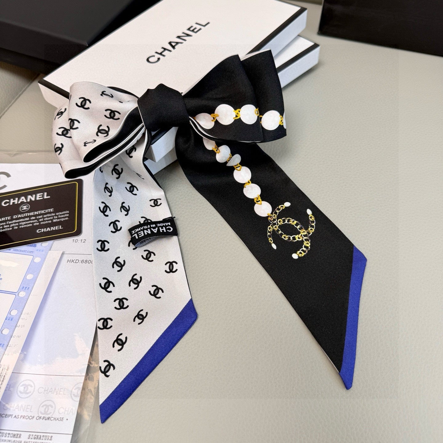 CC  Twilly Mini Star 120cm Black White Blue Mulberry Silk 935261