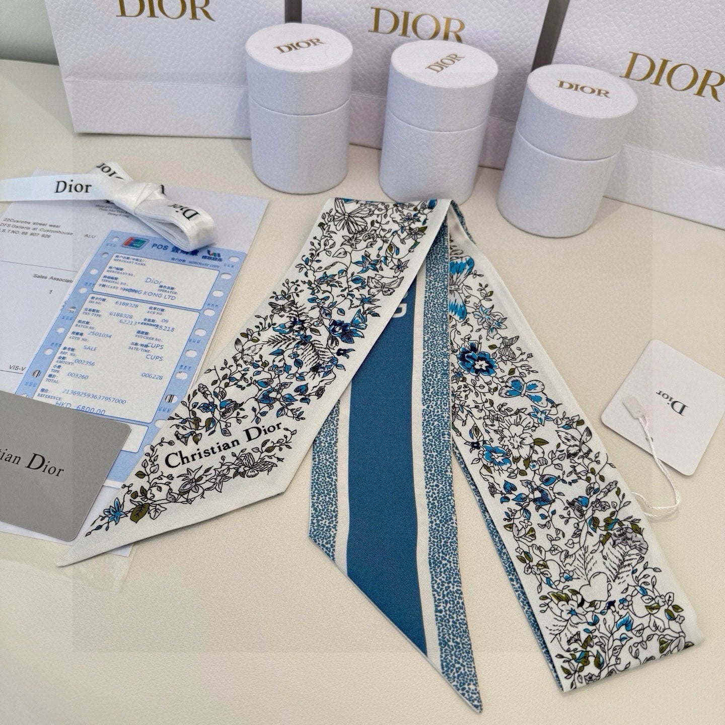 CD Twilly Mini Scarf 105cm Blue Mulberry Silk 941922