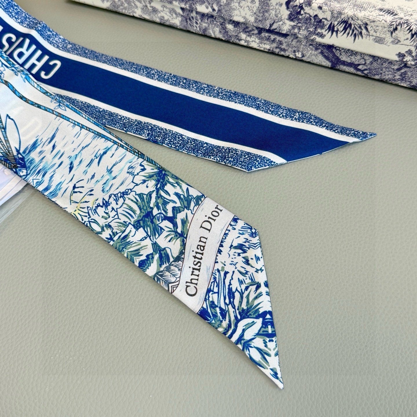 CD Twilly Mini Scarf 105cm Blue Colorful Mulberry Silk 945716