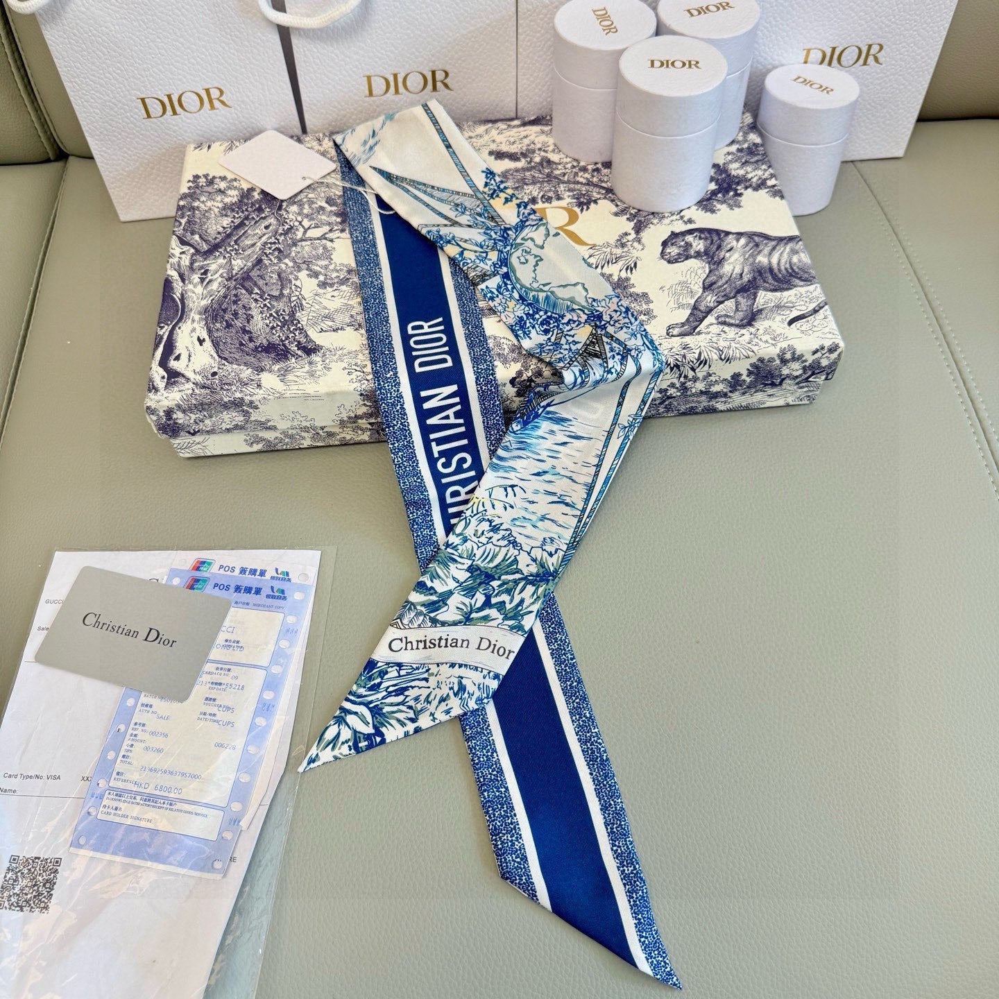 CD Twilly Mini Scarf 105cm Blue Colorful Mulberry Silk 945716