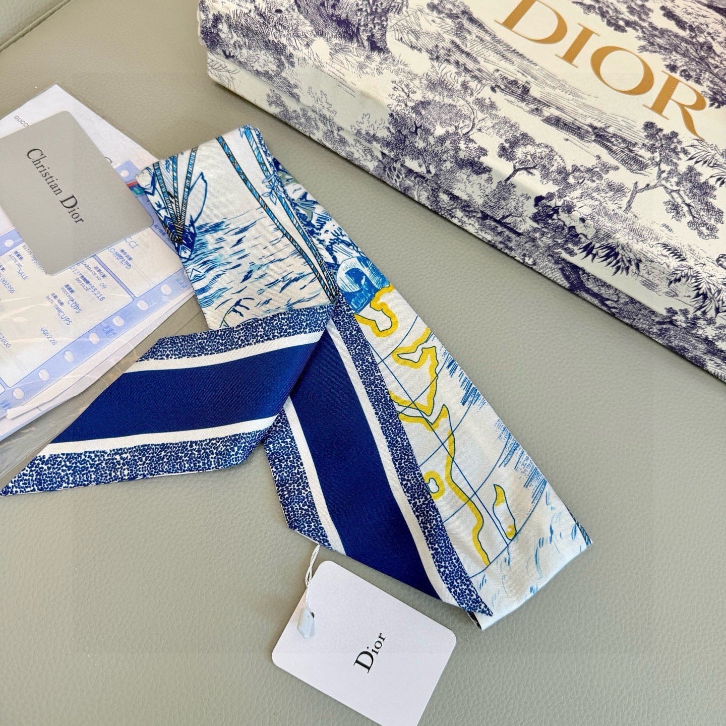 CD Twilly Mini Scarf 105cm Blue Colorful Mulberry Silk 945716