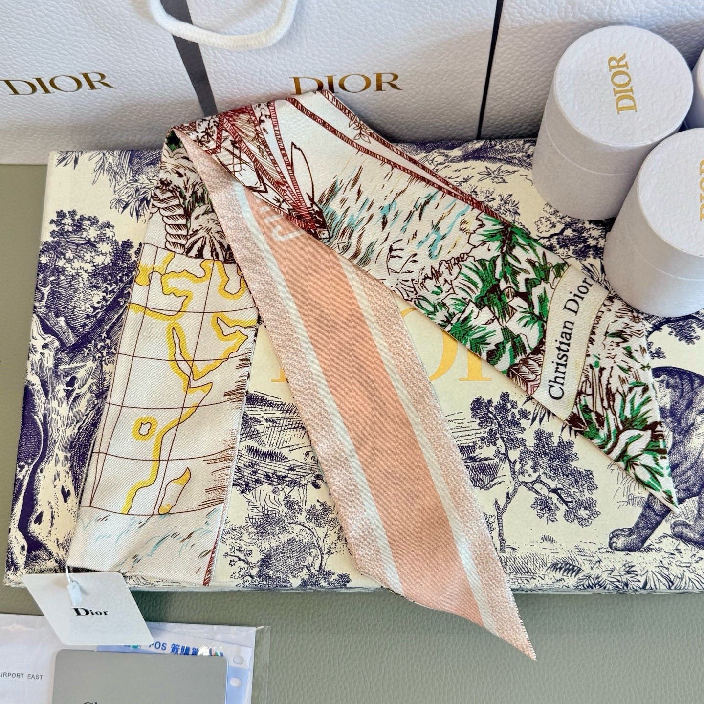 CD Twilly Mini Scarf 105cm Light Pink Colorful Mulberry Silk 945717