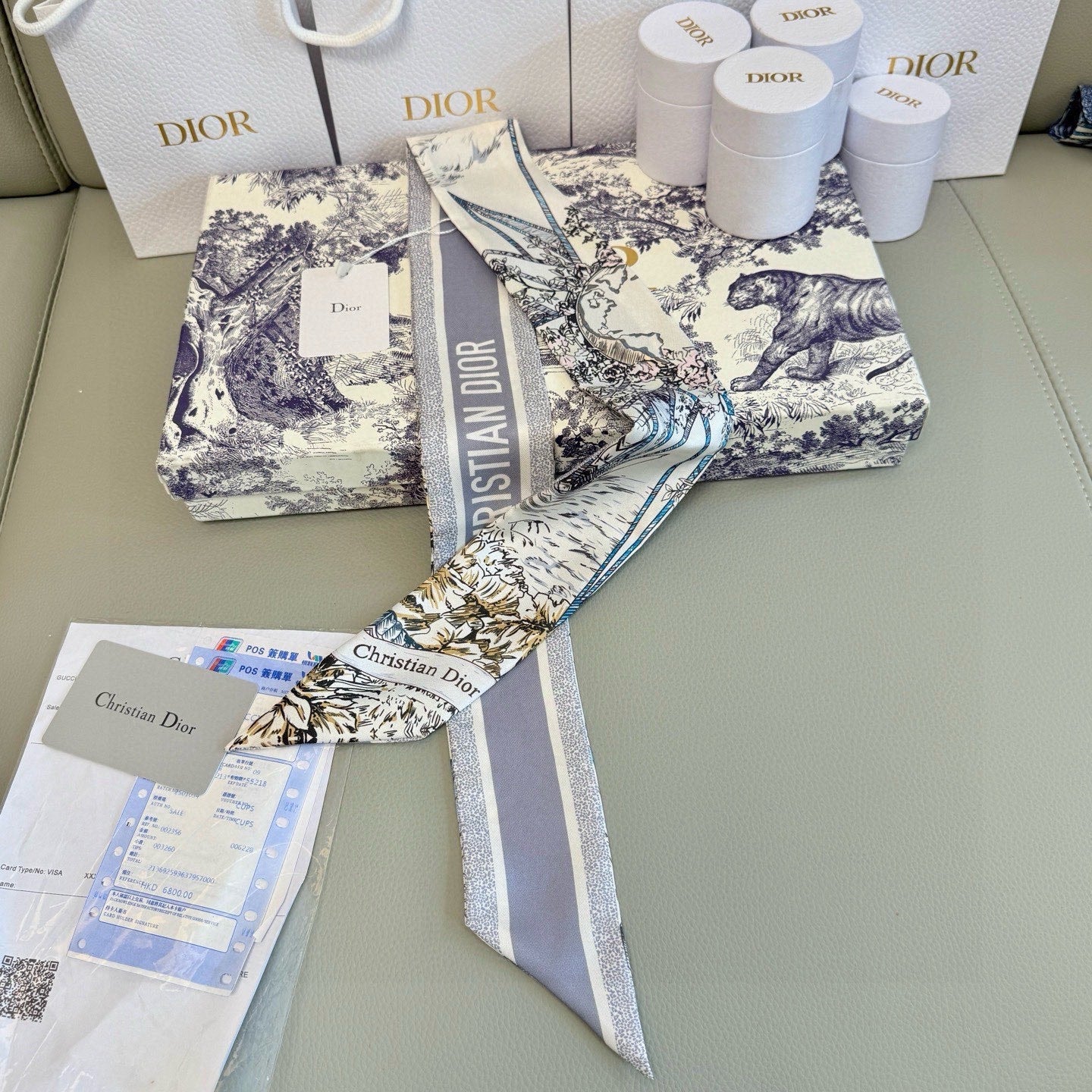 CD Twilly Mini Scarf 105cm Gray Colorful Mulberry Silk 945718