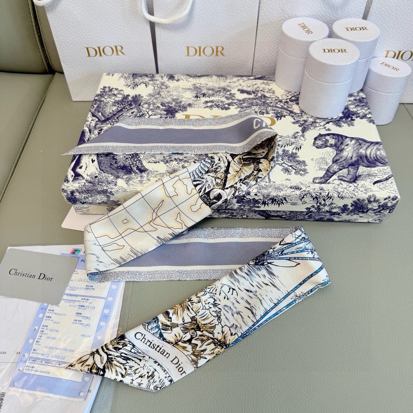 CD Twilly Mini Scarf 105cm Gray Colorful Mulberry Silk 945718