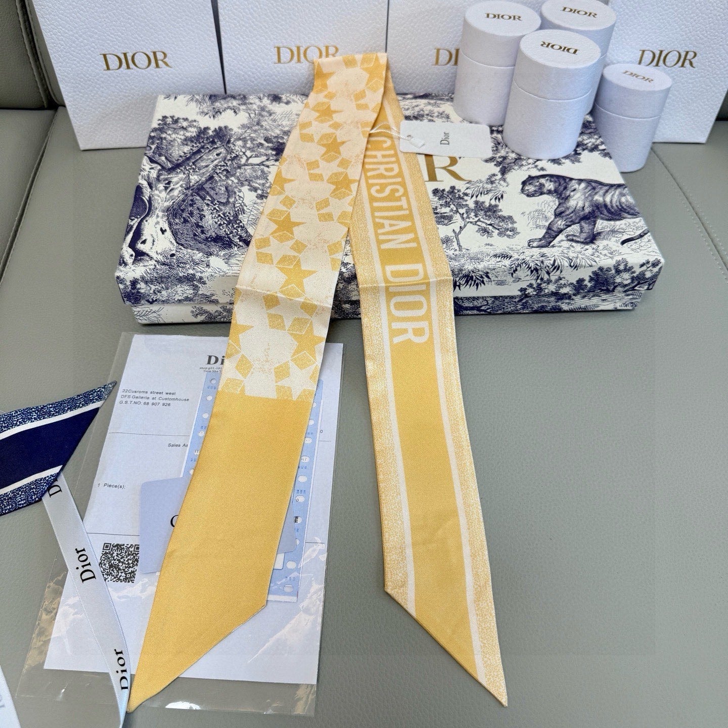 CD Twilly Mini Scarf 105cm Yellow Mulberry Silk 949194