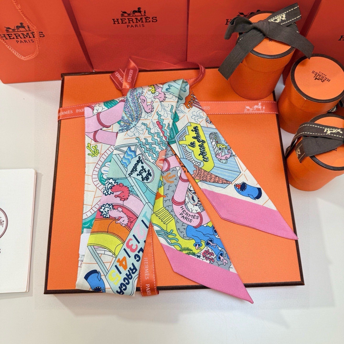 HM Twilly Mini Scarf 86CM Pink Colorful Mulberry Silk 957044