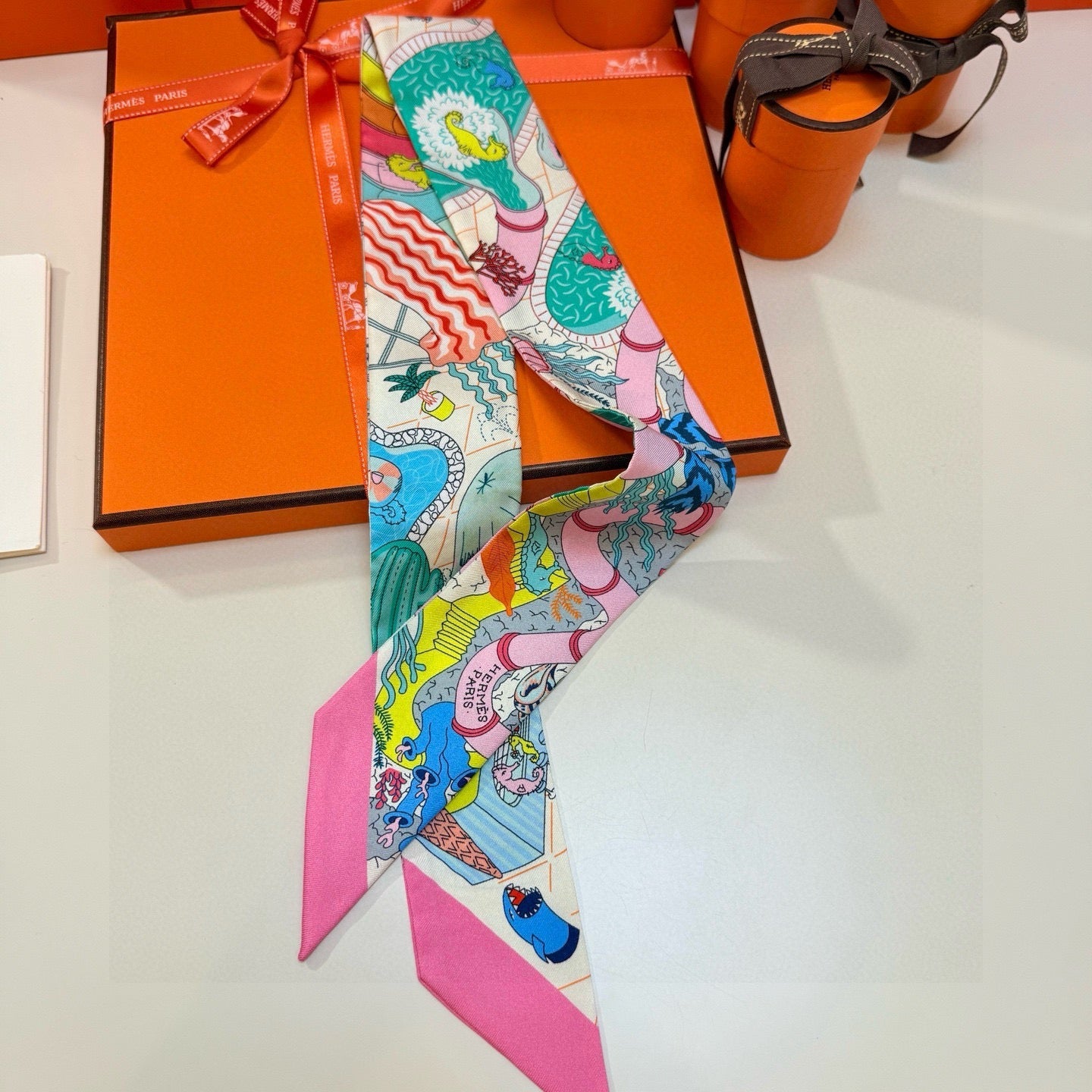 HM Twilly Mini Scarf 86CM Pink Colorful Mulberry Silk 957044