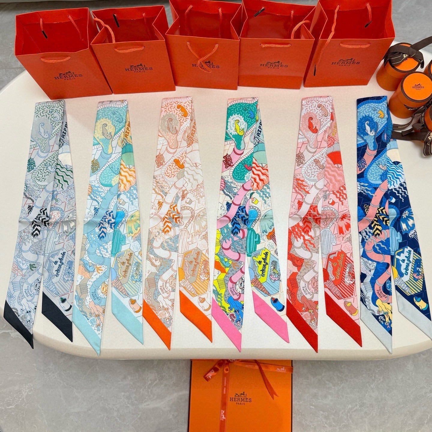 HM Twilly Mini Scarf 86CM Pink Colorful Mulberry Silk 957044