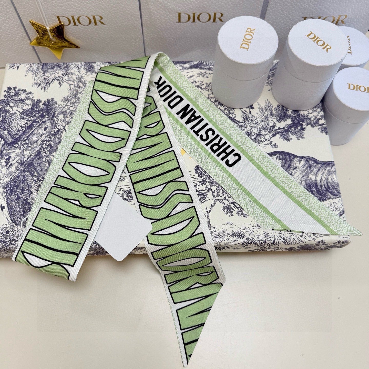 CD Twilly Mini Scarf 105cm Green Mulberry Silk 957051