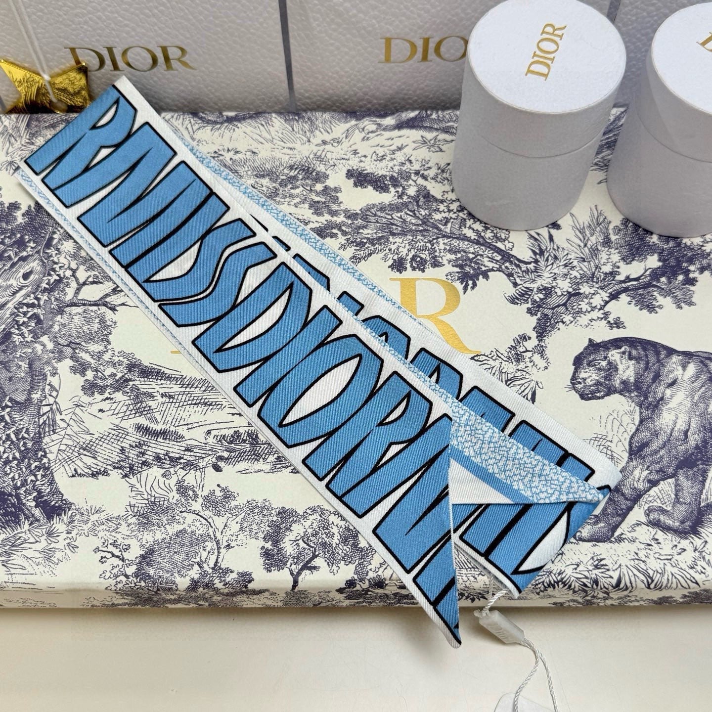 CD Twilly Mini Scarf 105cm Blue Mulberry Silk 957052