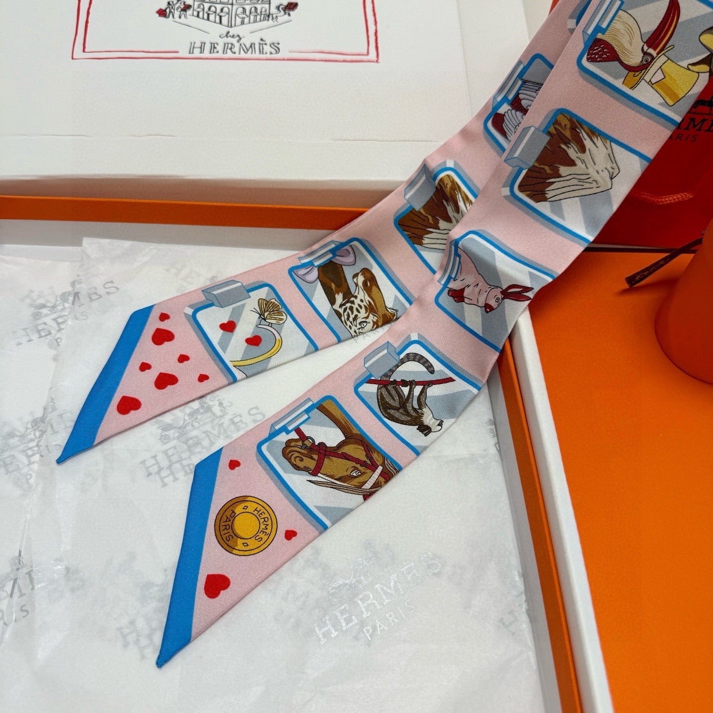 HM Twilly Mini Scarf 86CM Pink Colorful Mulberry Silk 957155