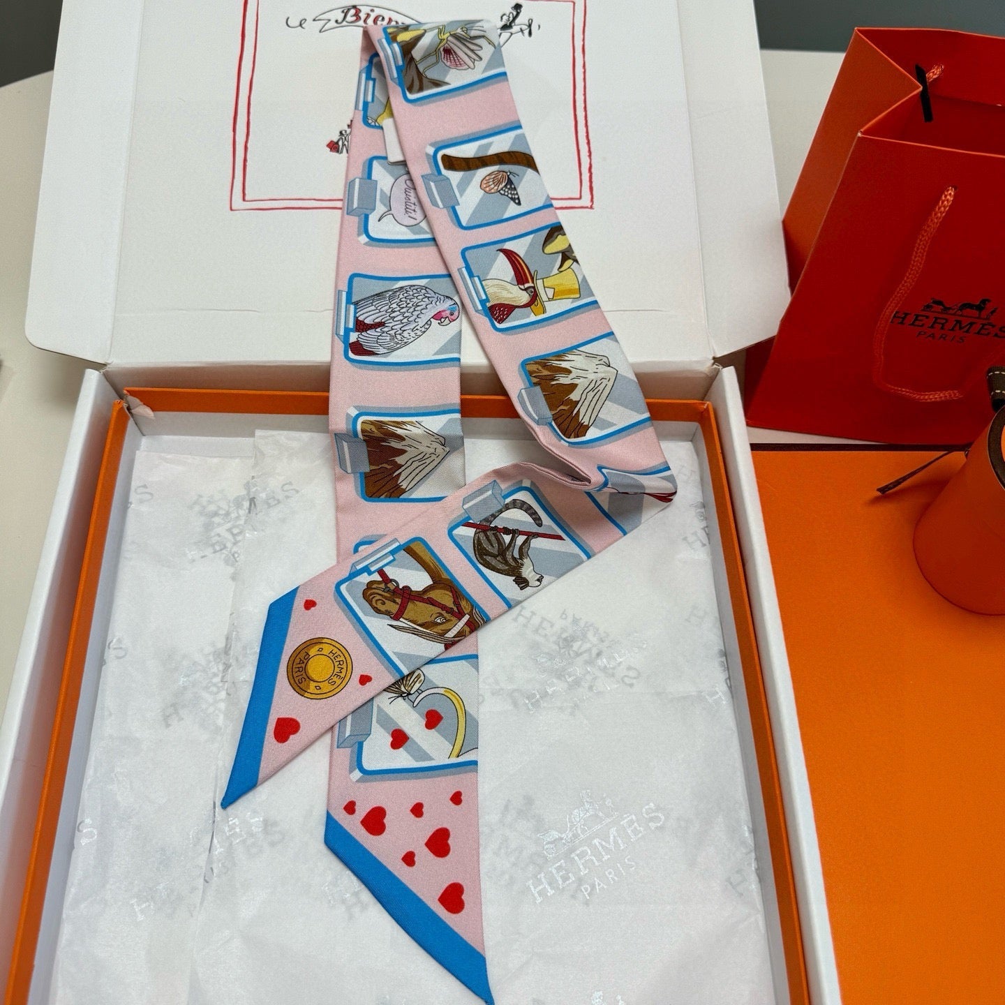 HM Twilly Mini Scarf 86CM Pink Colorful Mulberry Silk 957155