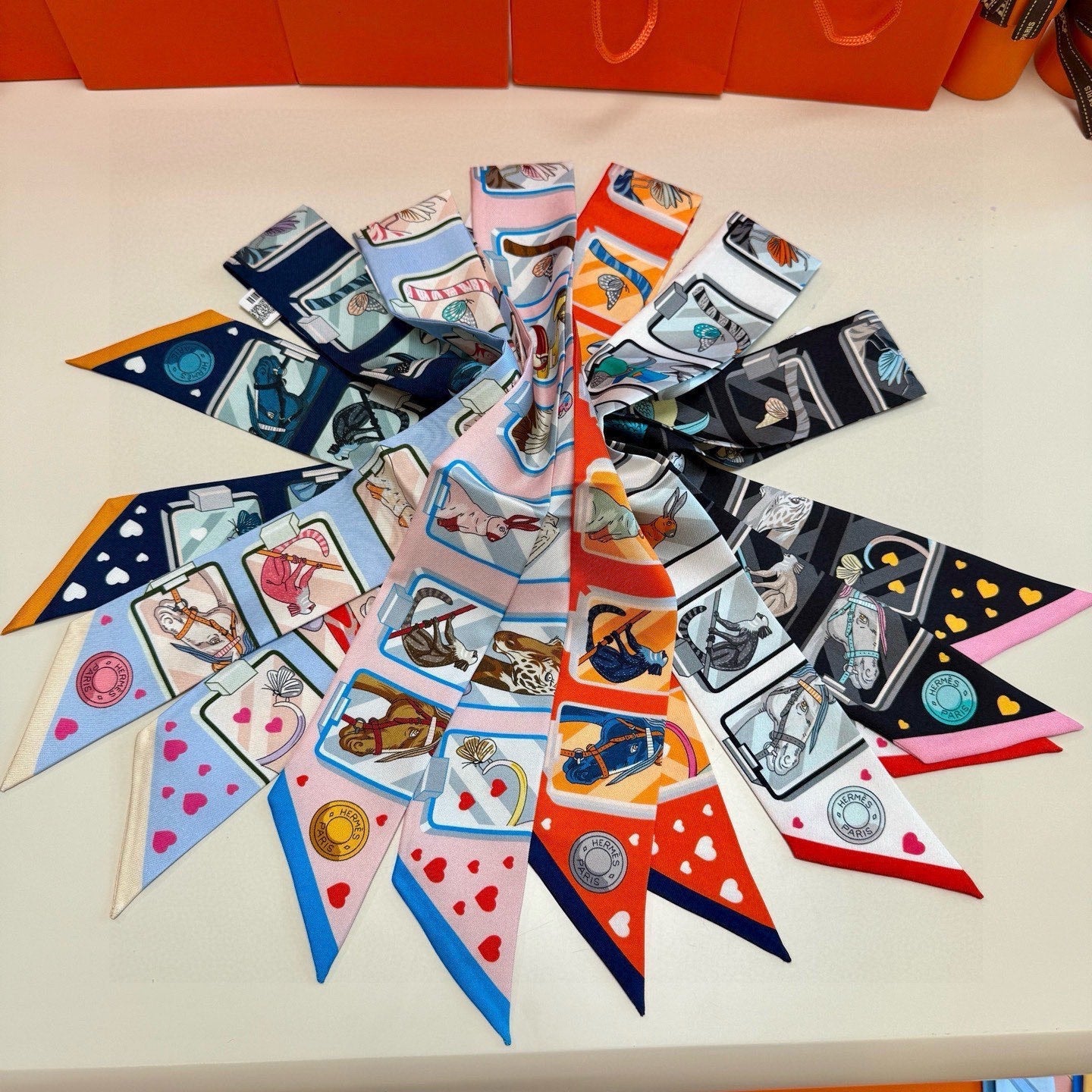 HM Twilly Mini Scarf 86CM Pink Colorful Mulberry Silk 957155