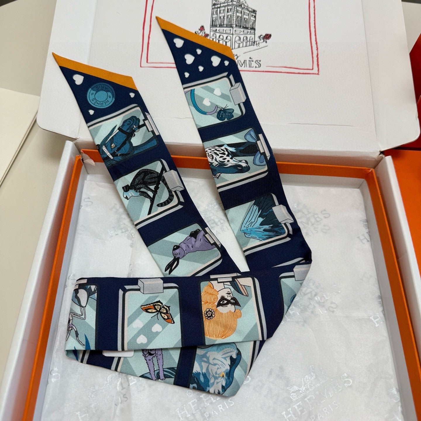 HM Twilly Mini Scarf 86CM Navy Blue Mulberry Silk 957157