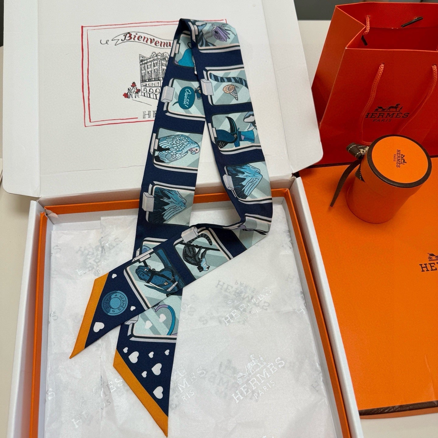 HM Twilly Mini Scarf 86CM Navy Blue Mulberry Silk 957157