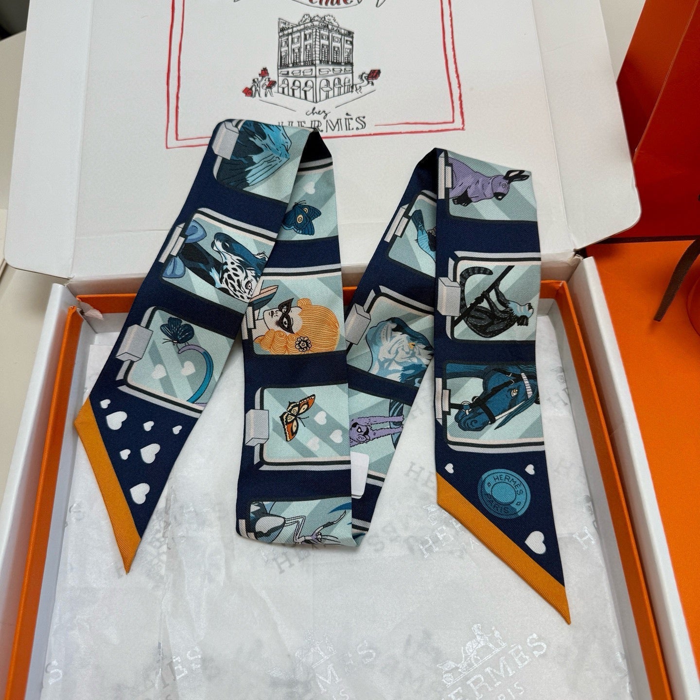 HM Twilly Mini Scarf 86CM Navy Blue Mulberry Silk 957157