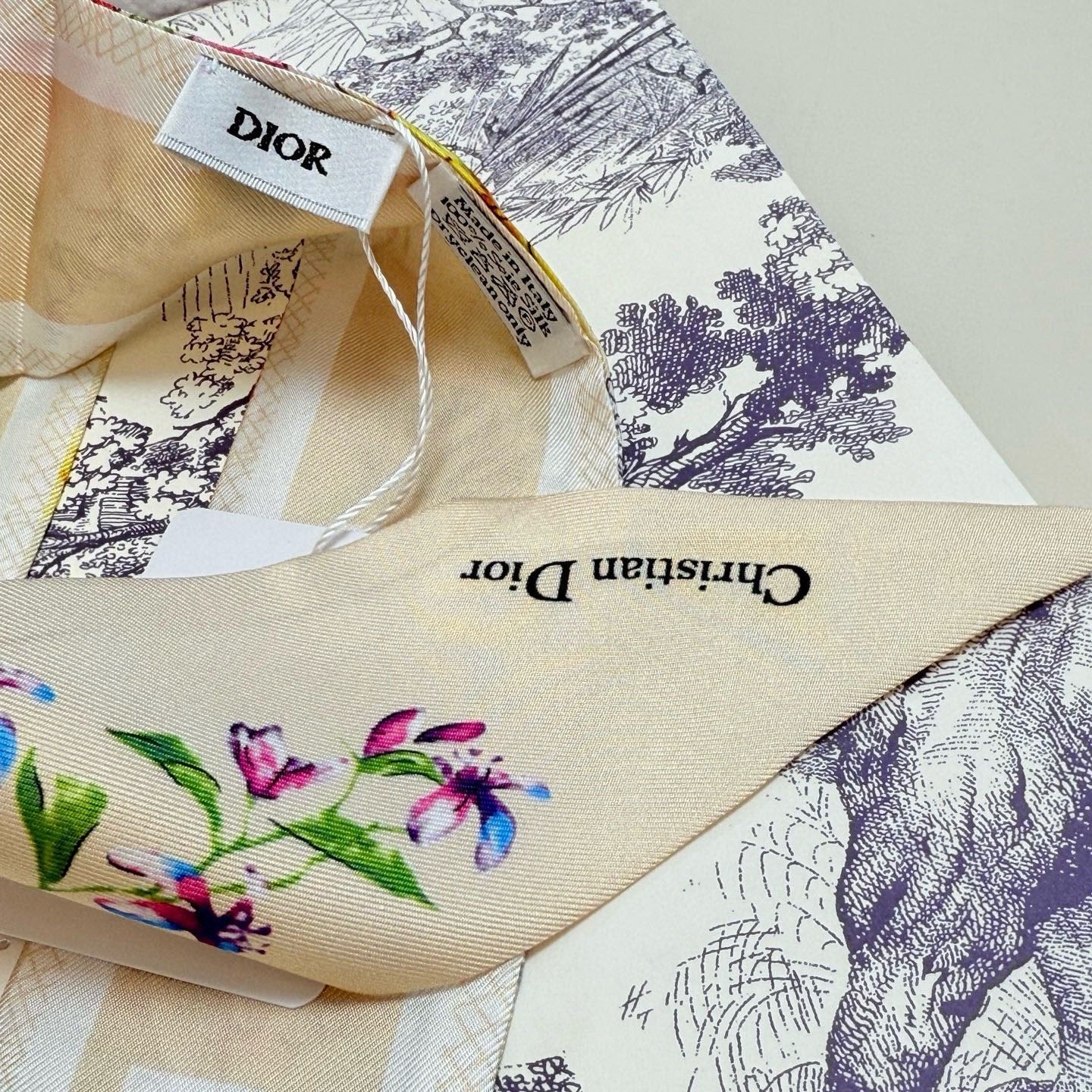 CD Twilly Mini Scarf 100cm Beige Colorful Mulberry Silk 958857