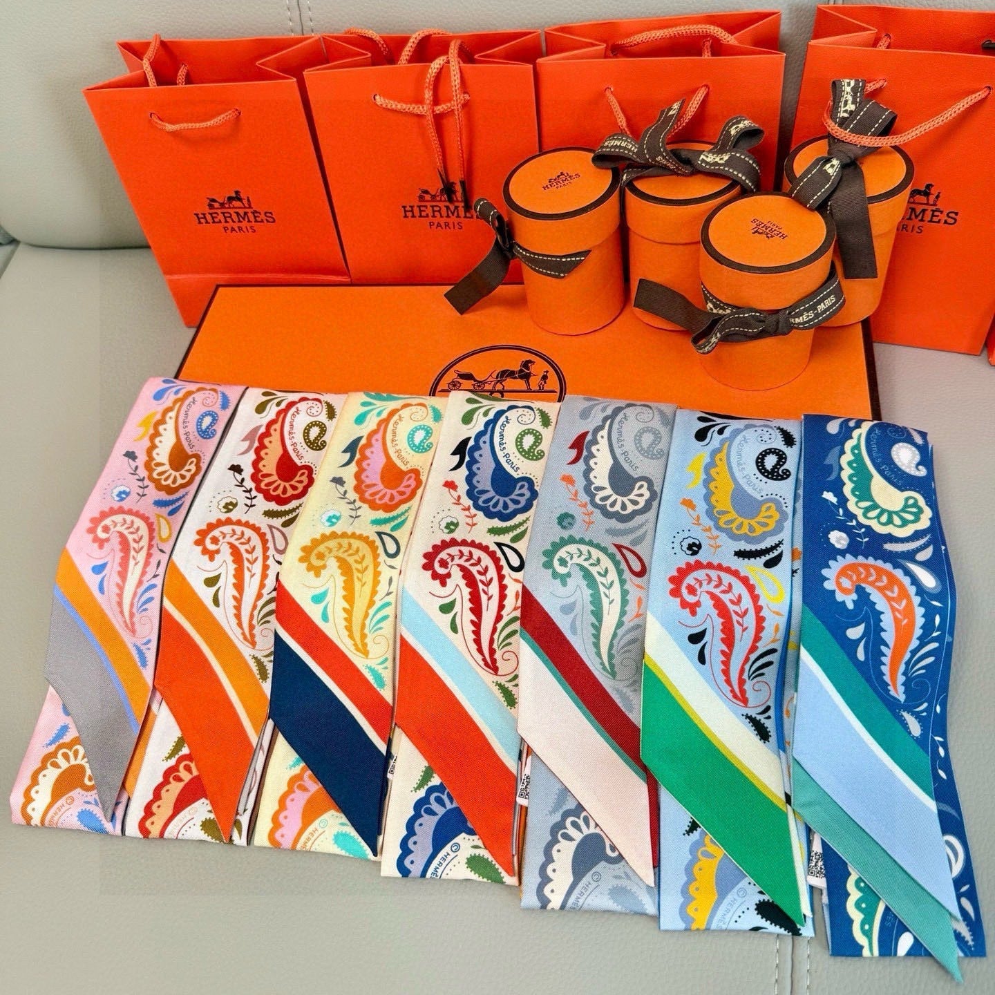 HM Twilly Mini Scarf 86CM Yellow Blue Mulberry Silk 965630