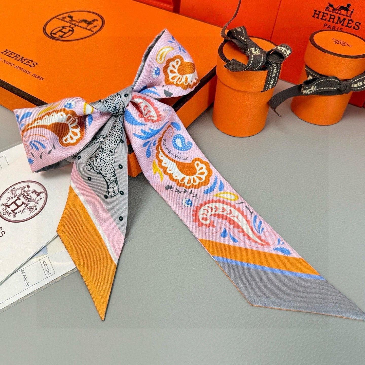 HM Twilly Mini Scarf 86CM Pink Gray Mulberry Silk 965632