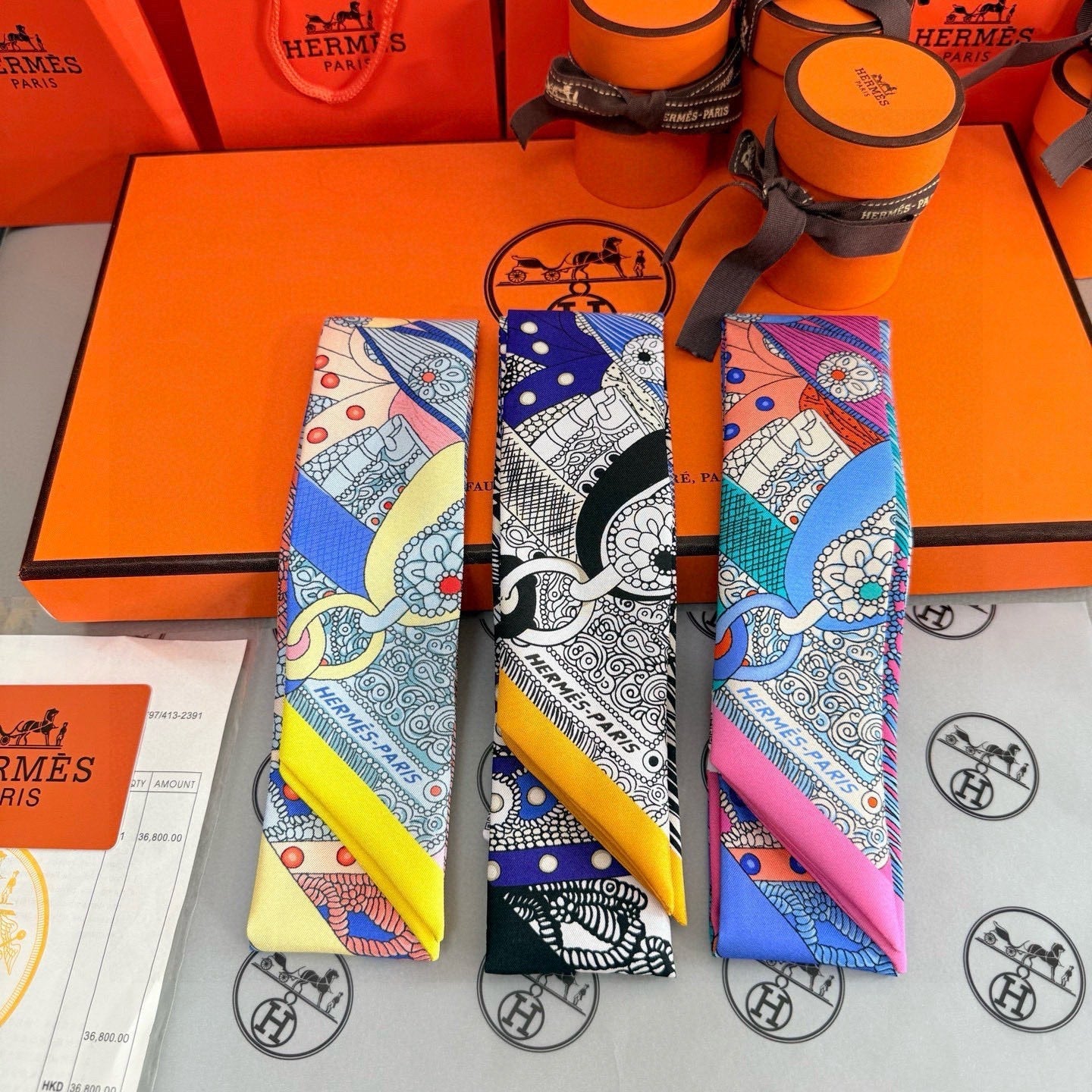 HM Twilly Mini Scarf 86CM Black Blue Mulberry Silk 965636