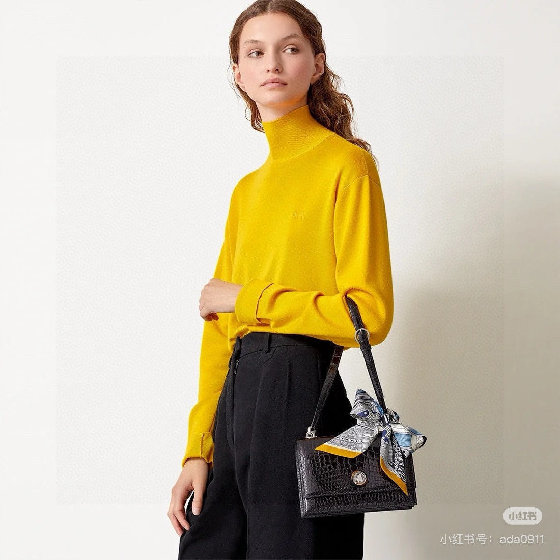 HM Twilly Mini Scarf 86CM Black Blue Mulberry Silk 965636