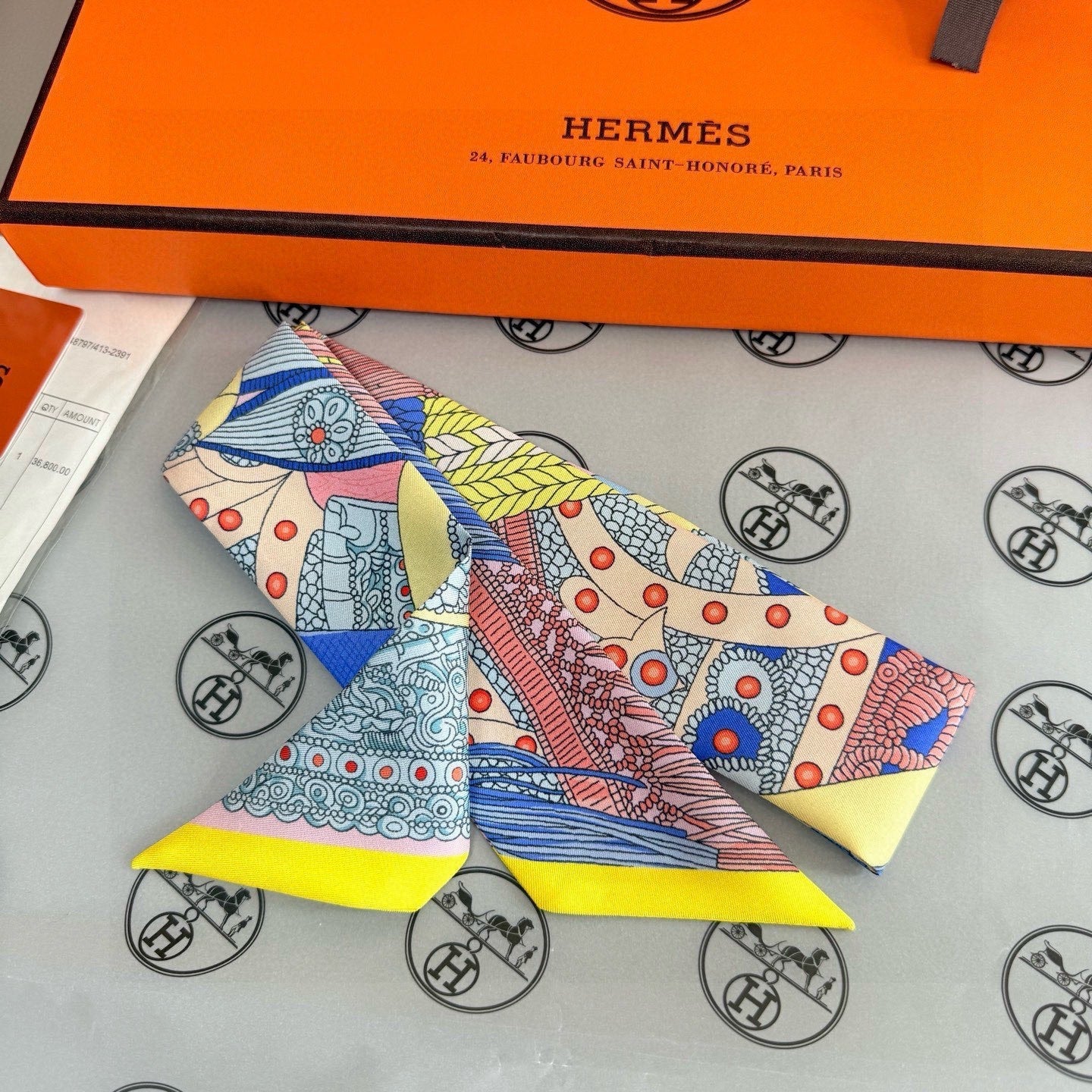 HM Twilly Mini Scarf 86CM Yellow Blue Mulberry Silk 965637