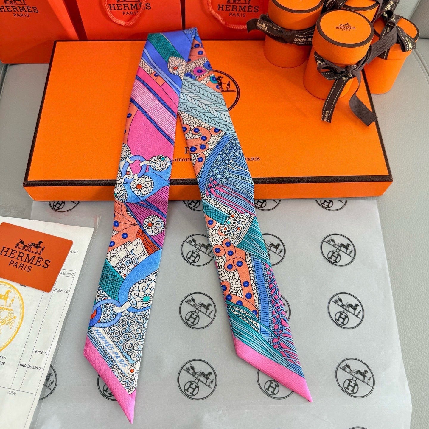 HM Twilly Mini Scarf 86CM Pink Blue Mulberry Silk 965638