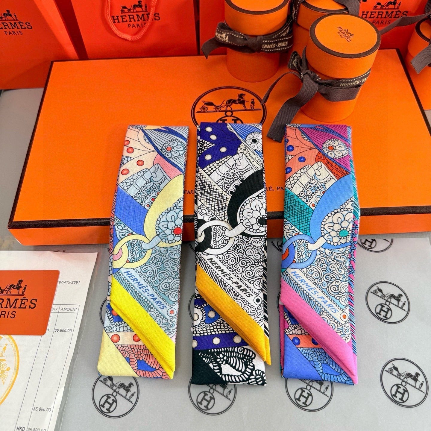 HM Twilly Mini Scarf 86CM Pink Blue Mulberry Silk 965638