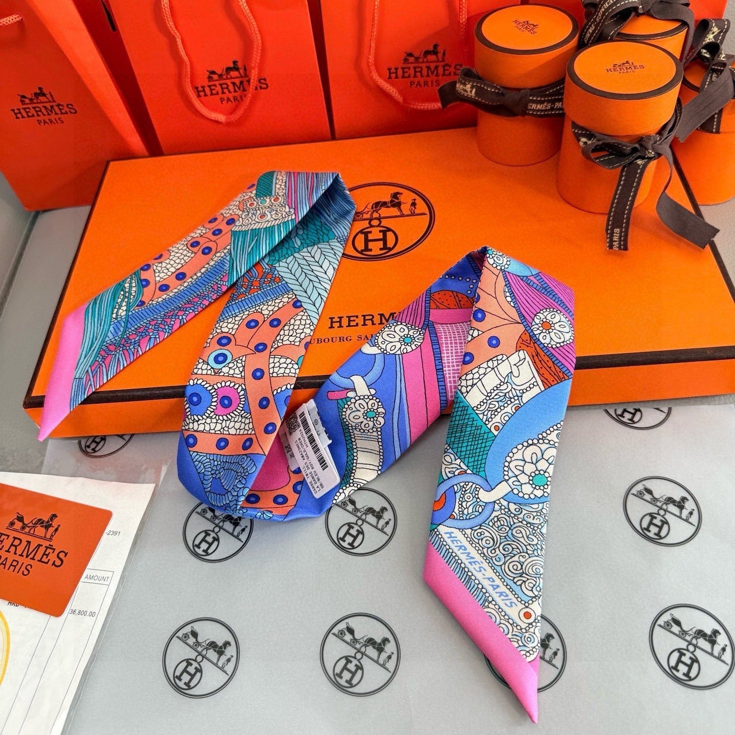 HM Twilly Mini Scarf 86CM Pink Blue Mulberry Silk 965638