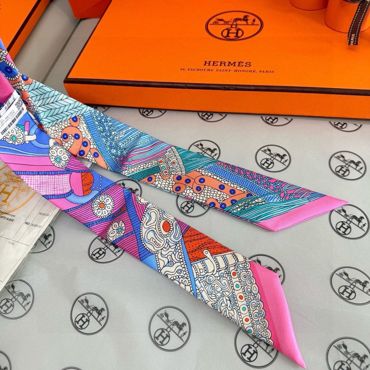 HM Twilly Mini Scarf 86CM Pink Blue Mulberry Silk 965638