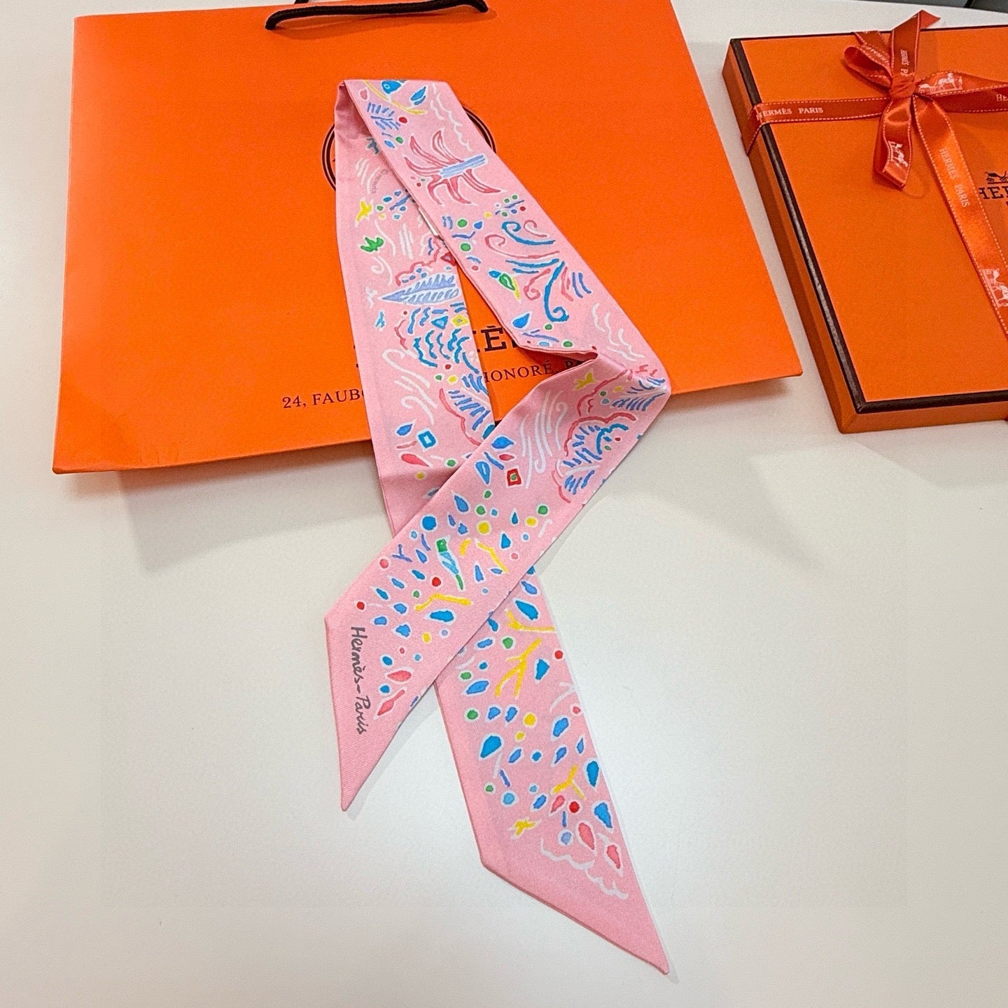 HM Twilly Mini Scarf 86CM Pink Mulberry Silk 967442