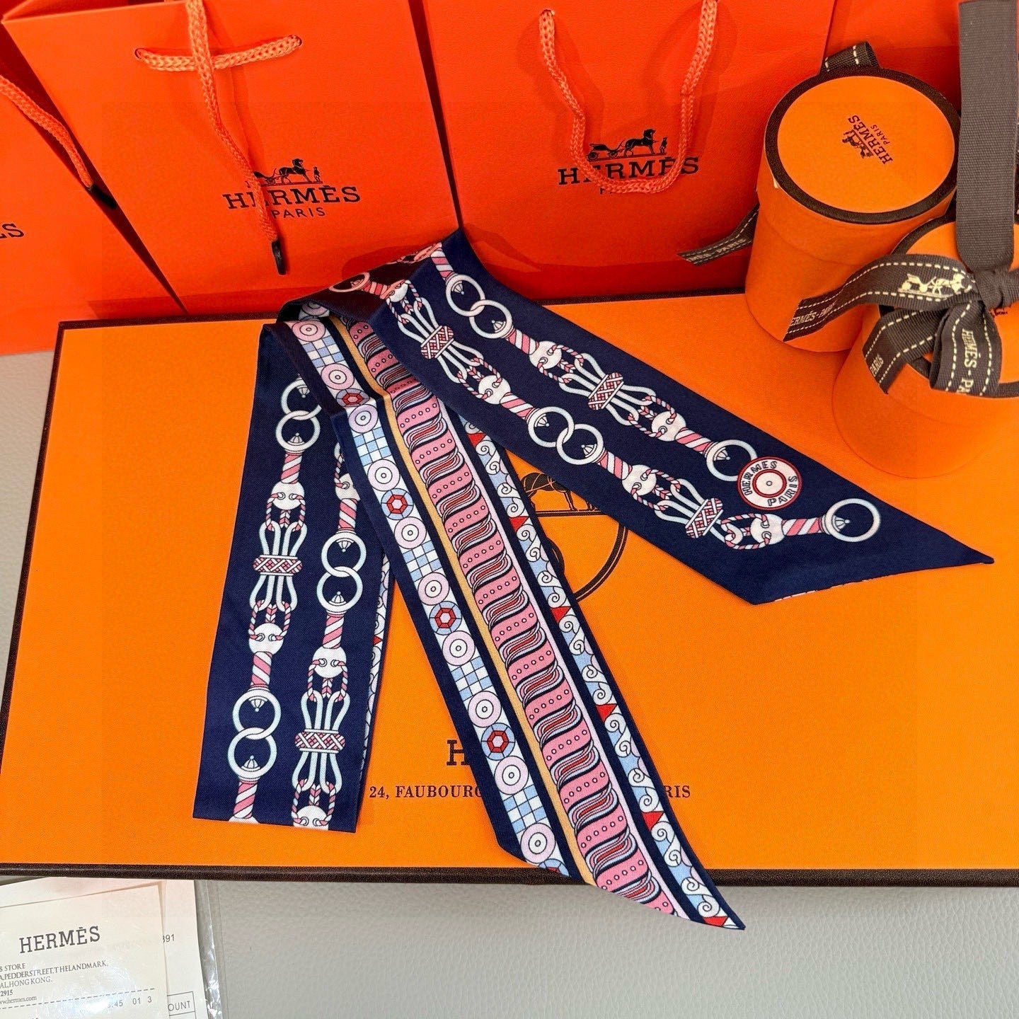 HM Twilly Mini Scarf 86CM Blue Pink Mulberry Silk 967448