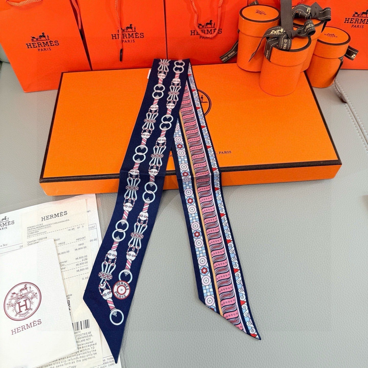 HM Twilly Mini Scarf 86CM Blue Pink Mulberry Silk 967448