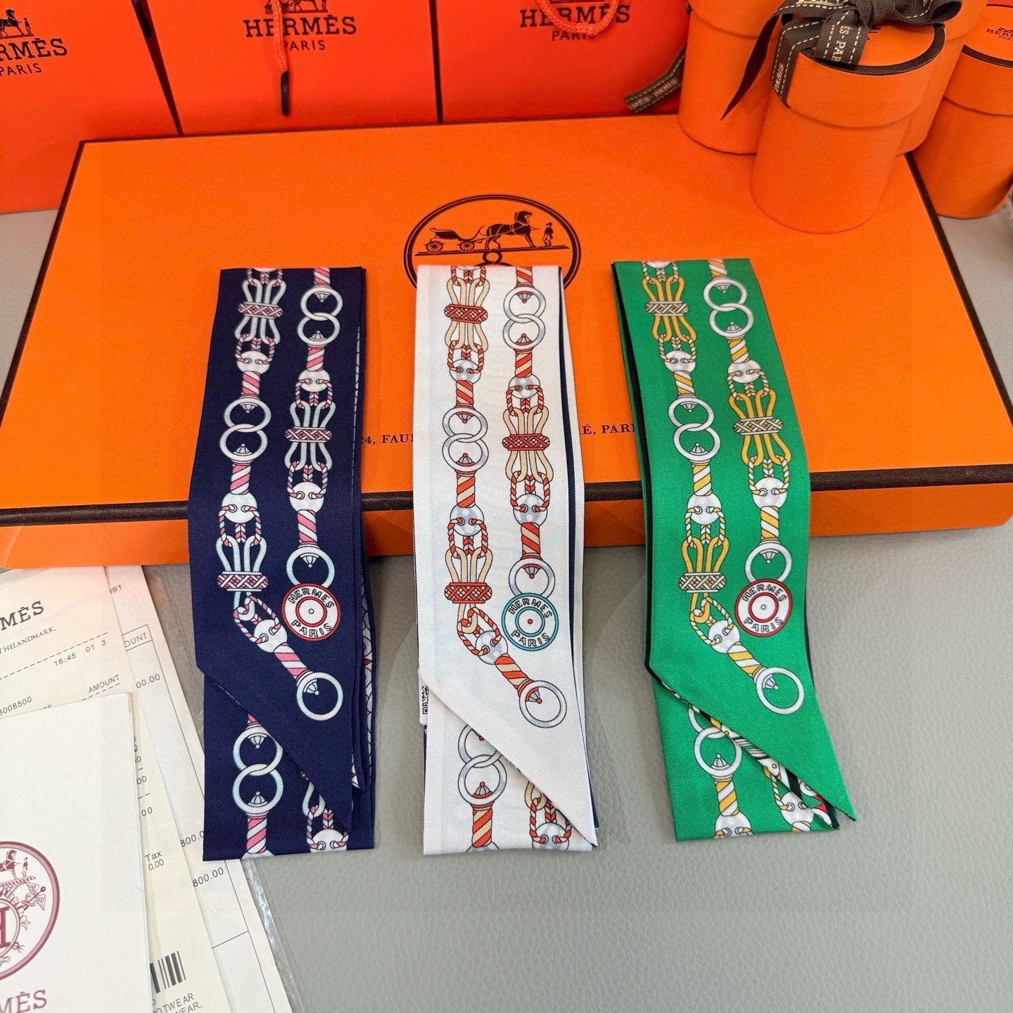 HM Twilly Mini Scarf 86CM Blue Pink Mulberry Silk 967448