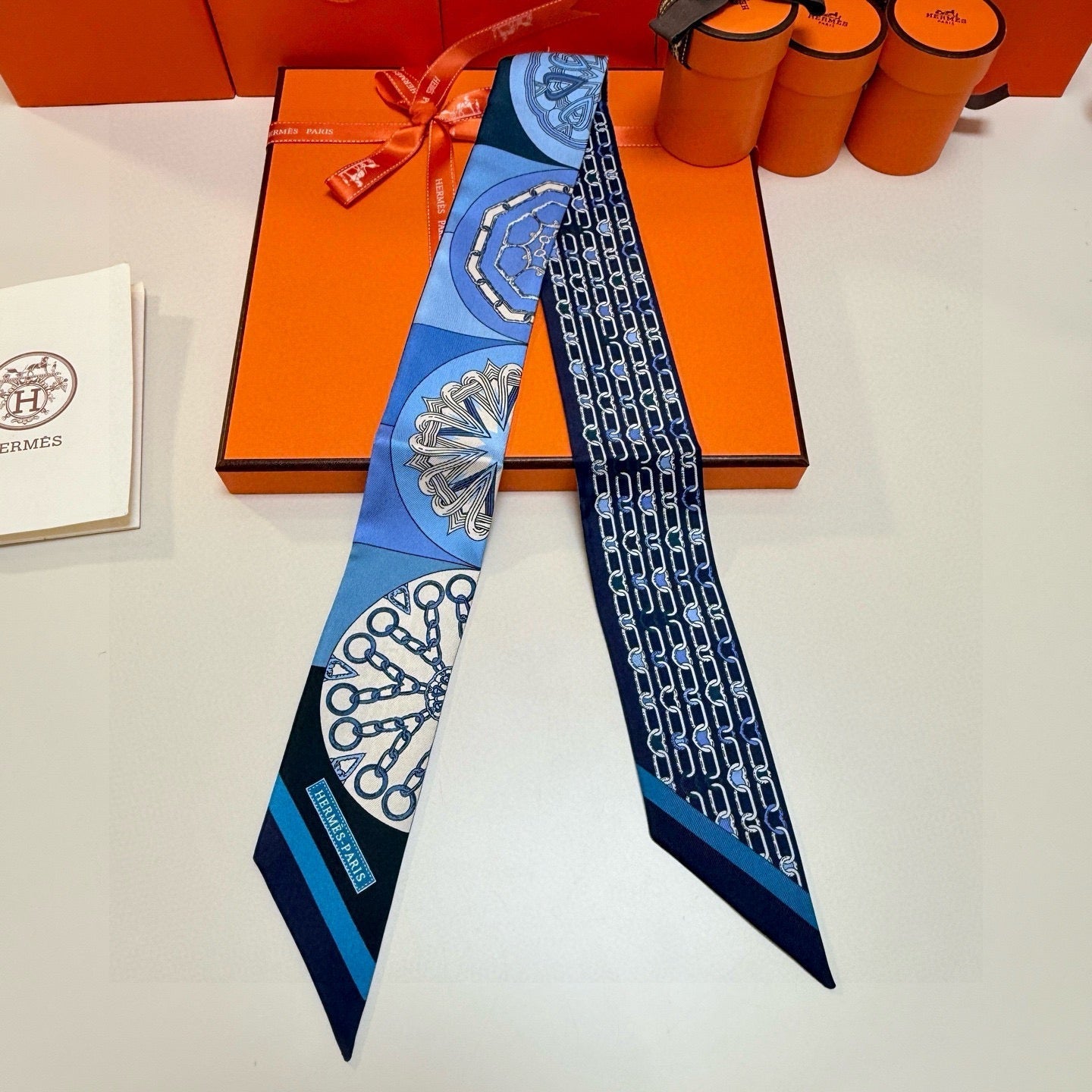 HM Twilly Mini Scarf 86CM Blue Black Mulberry Silk 967454