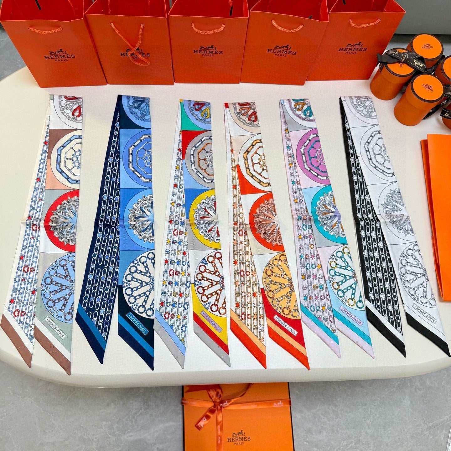 HM Twilly Mini Scarf 86CM Blue Black Mulberry Silk 967454