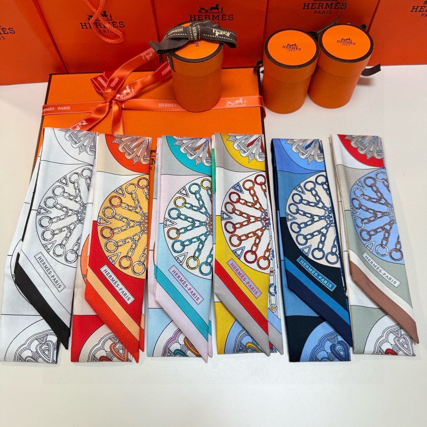 HM Twilly Mini Scarf 86CM Blue Black Mulberry Silk 967454