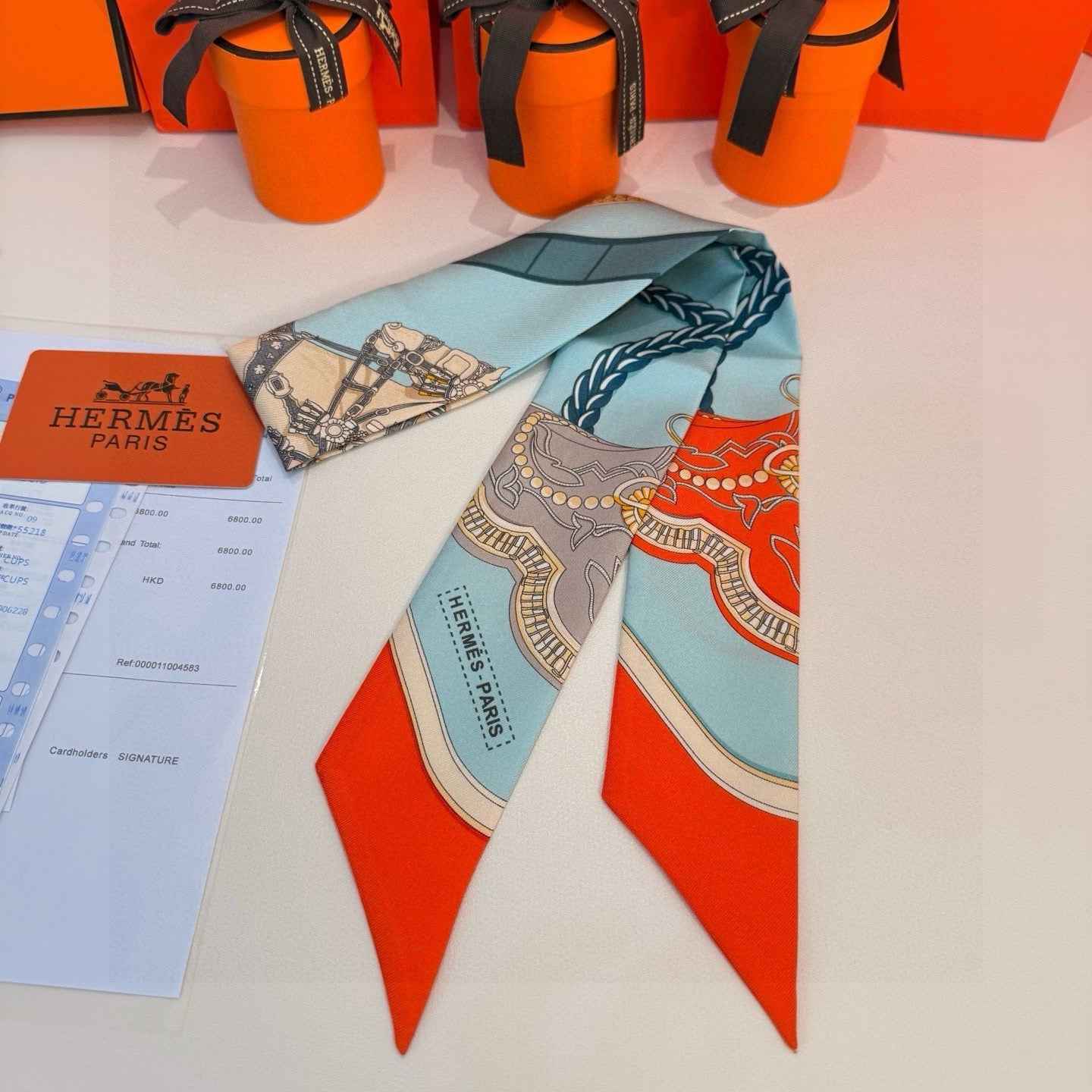 HM Twilly Mini Scarf 86CM Orange Blue Mulberry Silk 968829