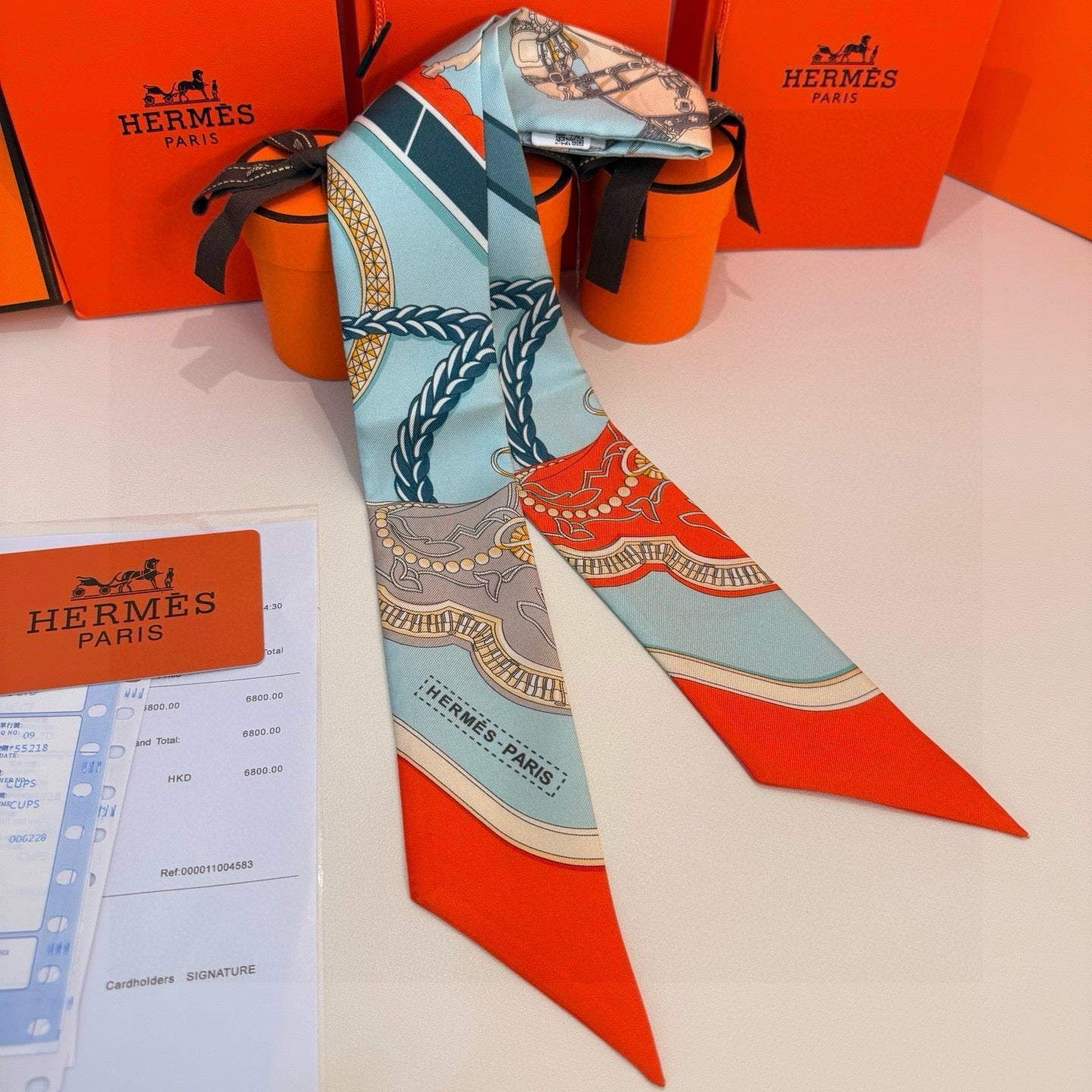 HM Twilly Mini Scarf 86CM Orange Blue Mulberry Silk 968829