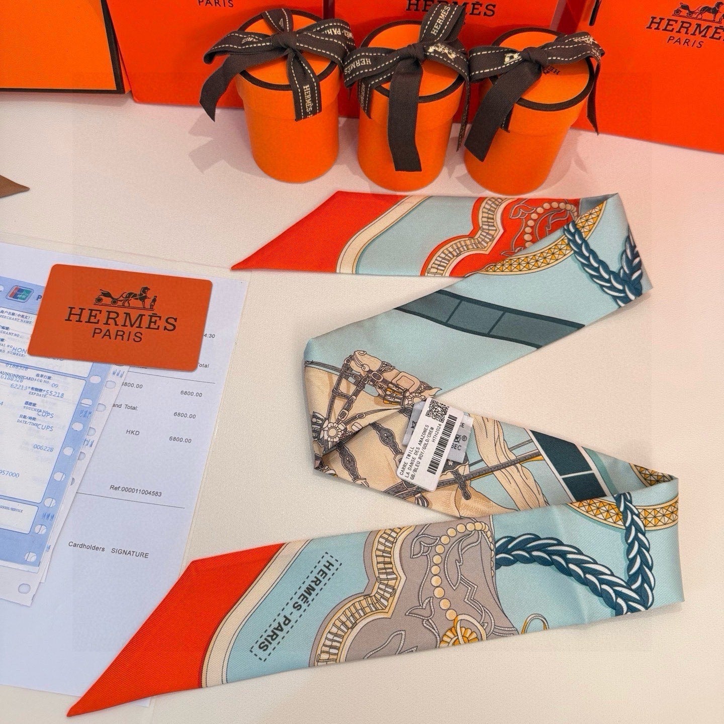 HM Twilly Mini Scarf 86CM Orange Blue Mulberry Silk 968829