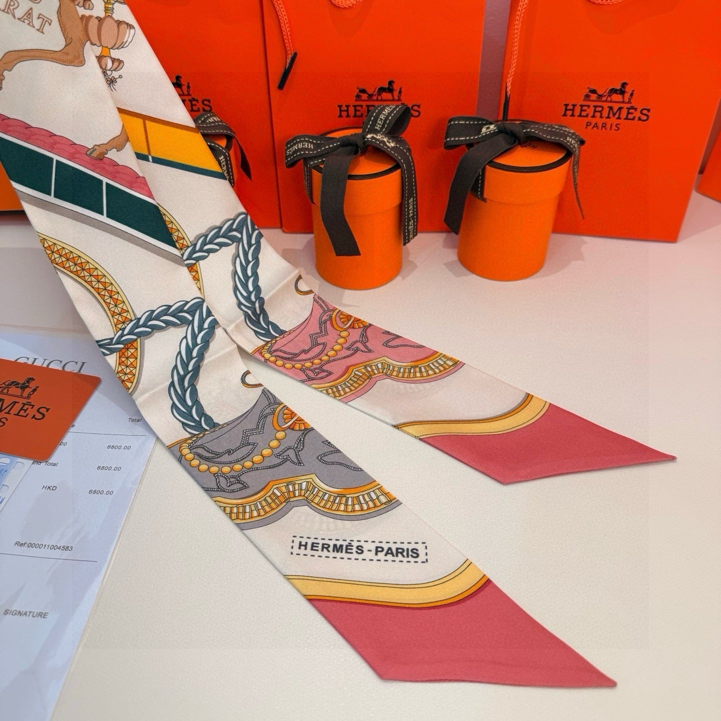 HM Twilly Mini Scarf 86CM Pink Beige Mulberry Silk 968831